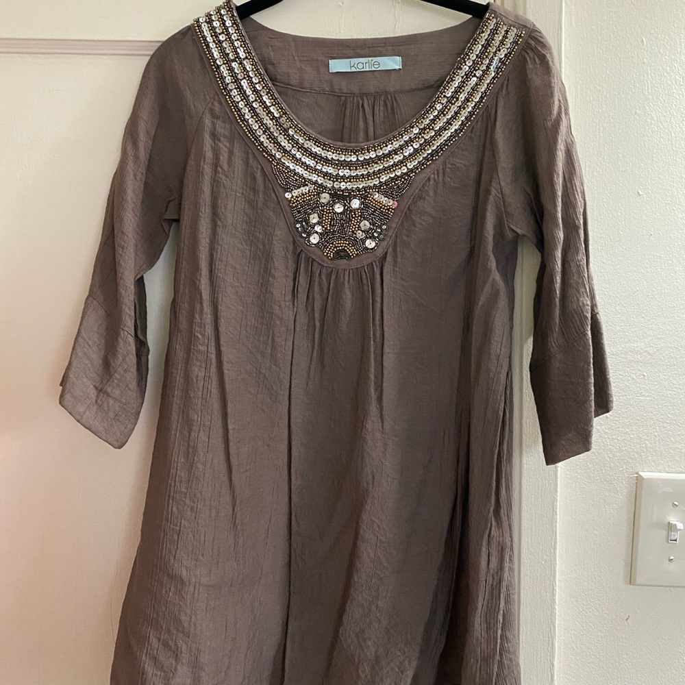 Beautiful bead work on thin (linen style) material